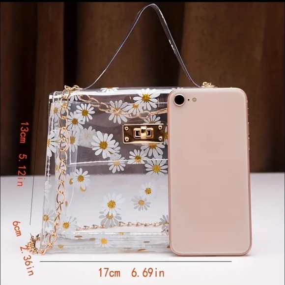 Cute Floral Transparent Mini Bag with delicate gold accents and chain - Picture 3 of 5